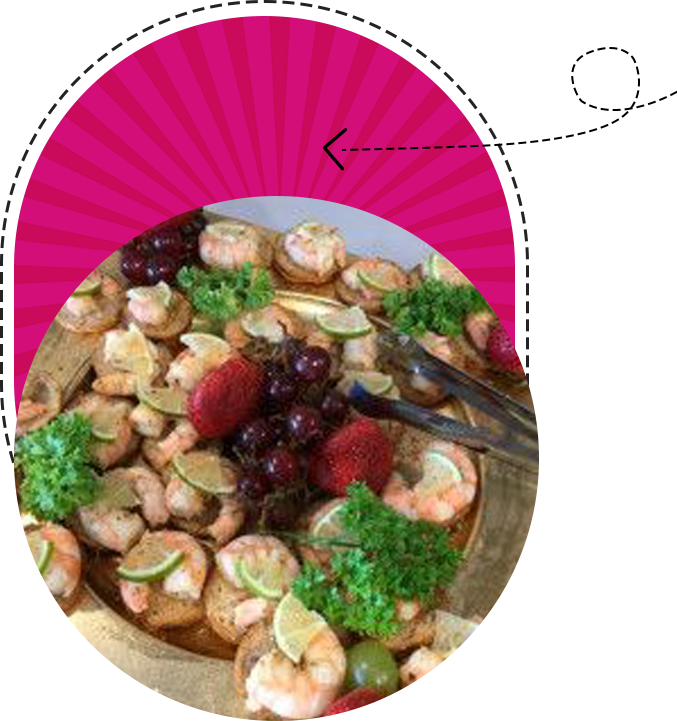 shrimp with veggies and grapes