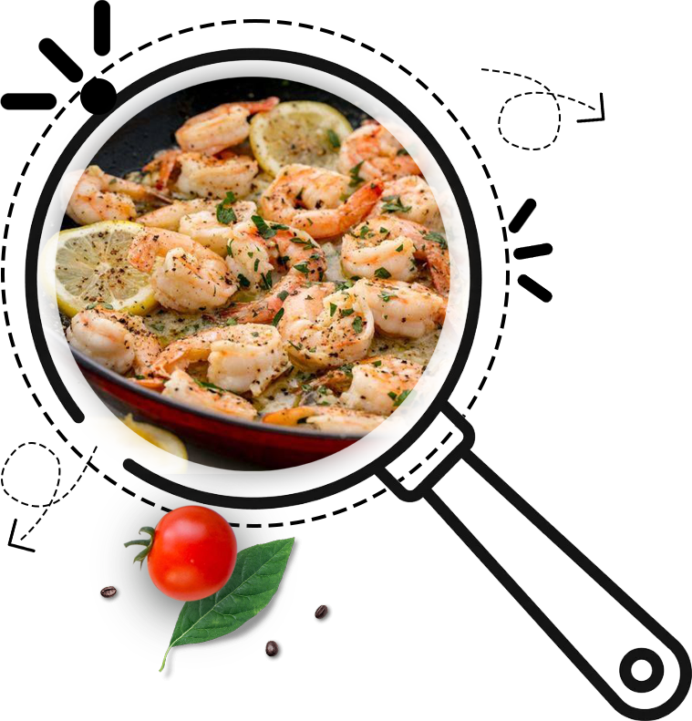 butter prawns dish poster with a pan icon